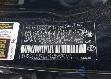 2017 Toyota Camry Le из США, поврежденный, VIN 4T1BF1FKXHU622854